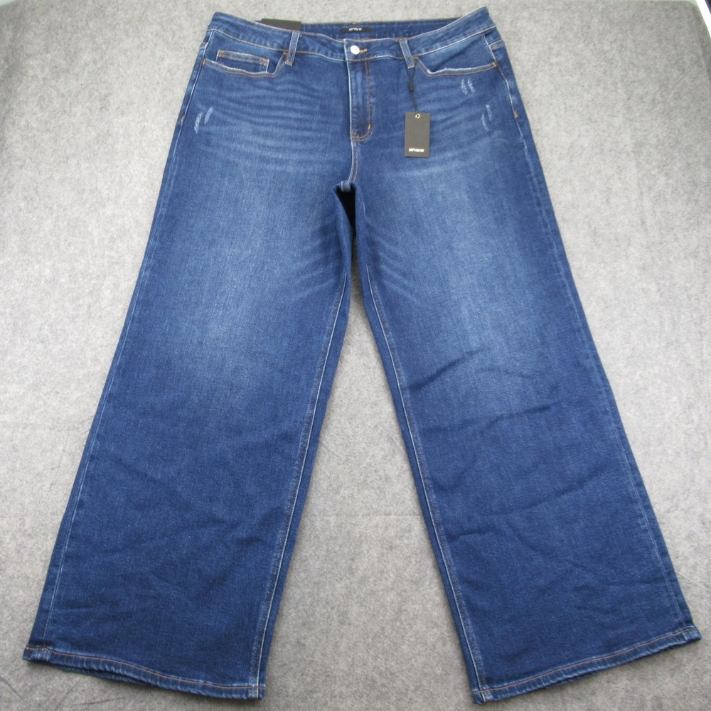Oneso Women's Wide Leg Jeans 22W‎ Mid Rise Stretch Distressed Blue
